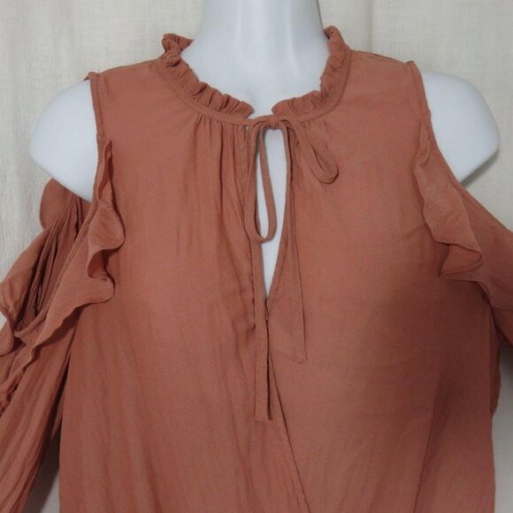 Anthropologie Maeve Liesel Cold Shoulder Ruffle Blouse M Dusty Rose Boho Shirt - Picture 4 of 9